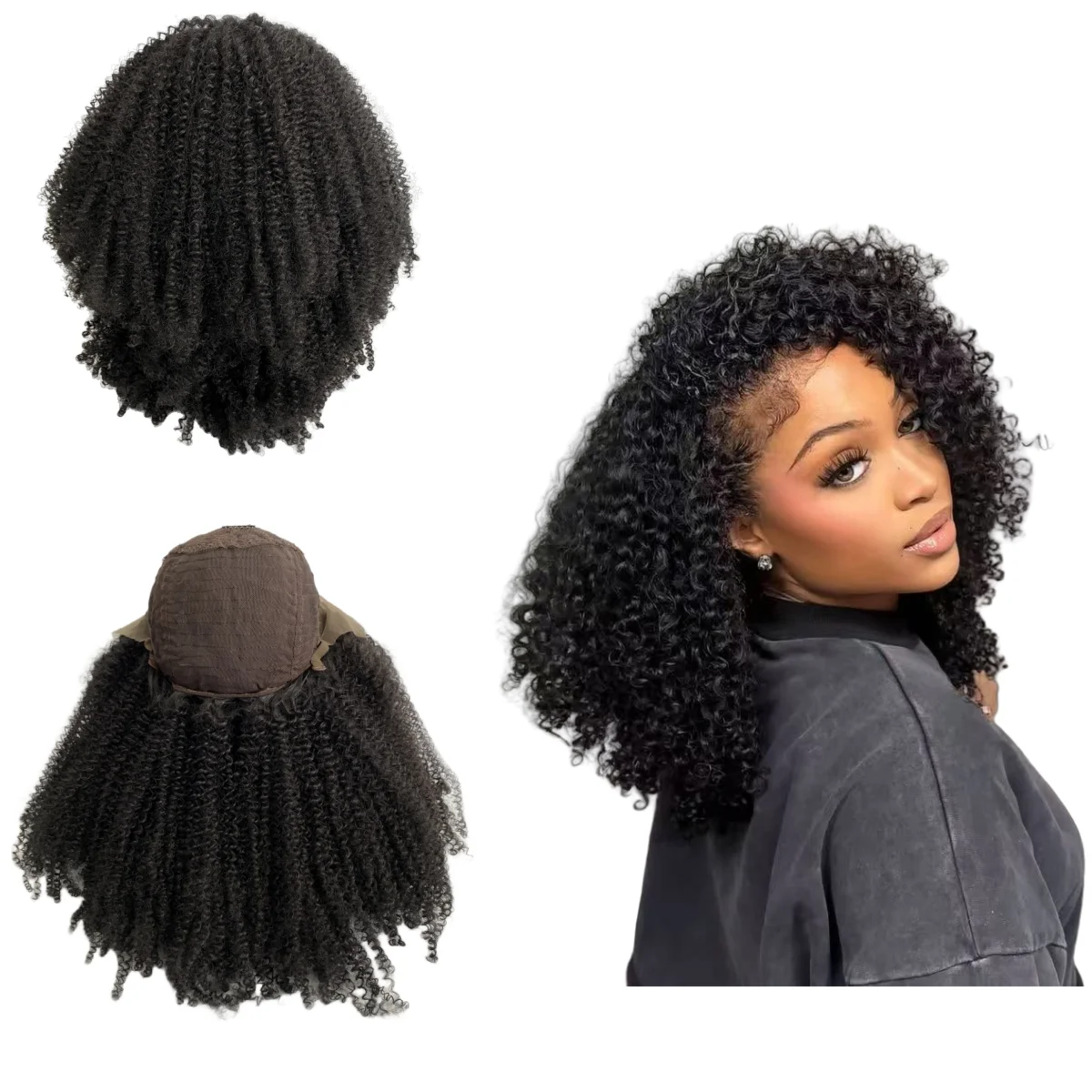 

Индийские девственные человеческие волосы, натуральный цвет, странные завитки, плотность 150%, 13x4, кружевные фронтальные парики для чернокожих женщин