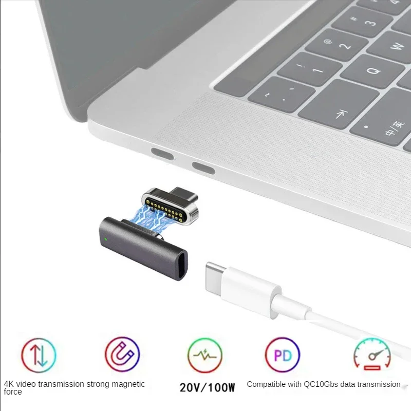 Adaptateur magnétique USB type-c 100 PD 3.1 W 20 broches, convertisseur 4K 10Gbp/s, transfert de données vidéo, convertisseur de Charge rapide