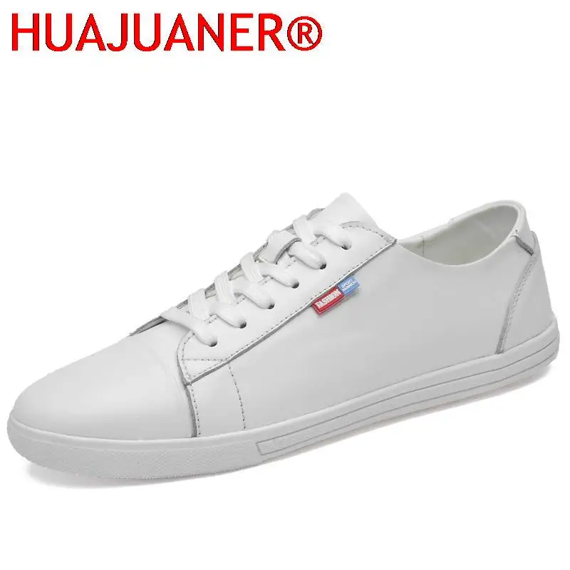 

New Mens Casual Summer Shoes Fashion Leather Sneakers Men Lace-up Solid White Shoes Male Antiskid Handmade Flats Zapatos Hombre