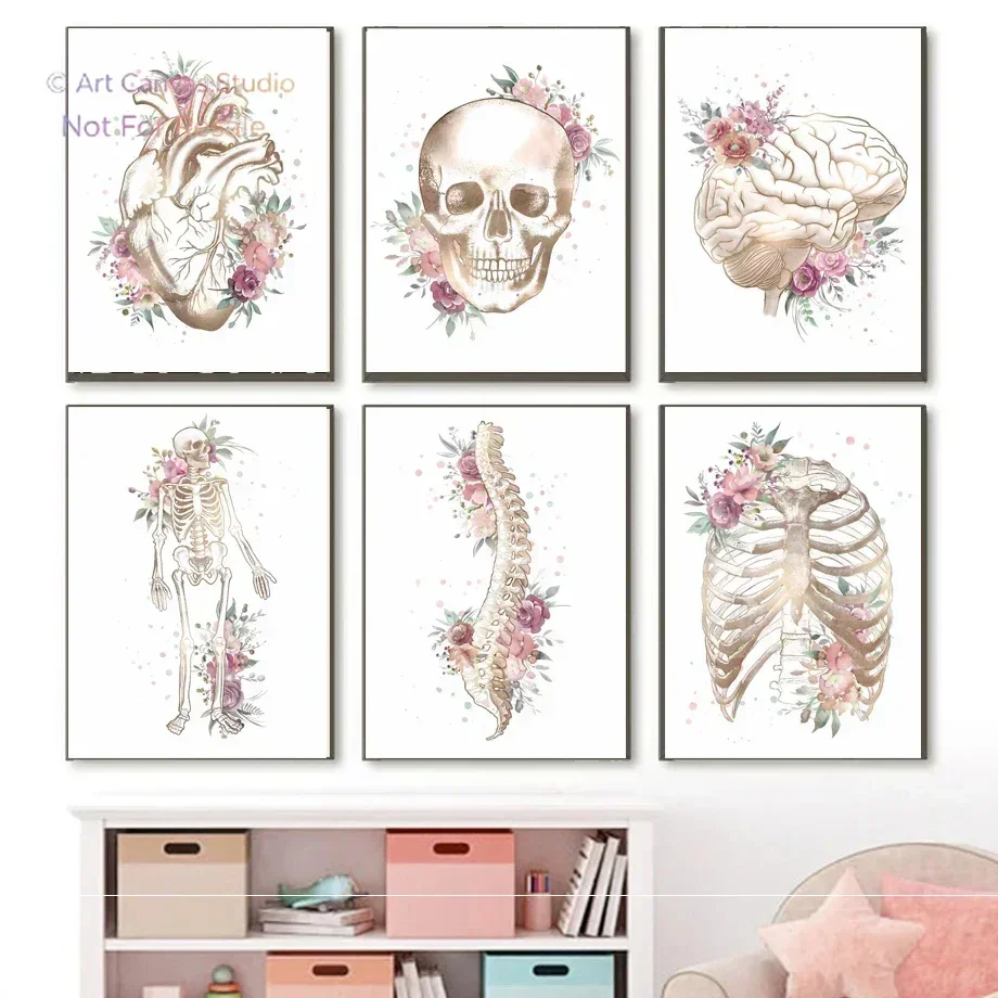 Heart Told The Brain A Watercolor Secret – Human Organ Anatomy Medical Frameless Canvas for Clinic Wall Decor