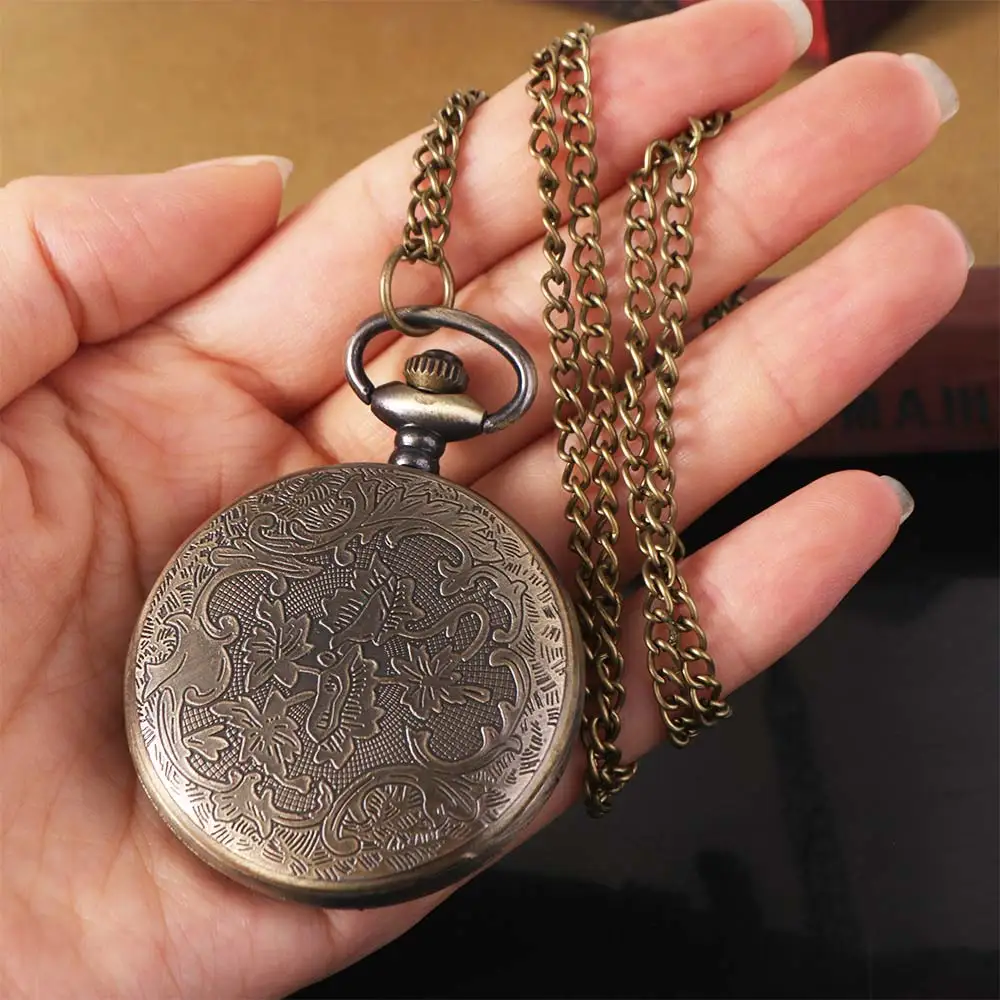 Roman Scale Display Vintage Pocket Watch Necklace Chain Quartz Pendant Bronze Chain Clock Leisure Silver Retro Hanging Watch
