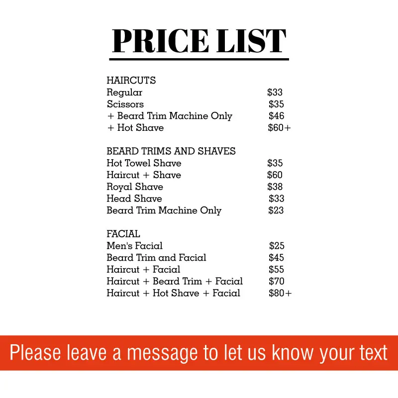 Personalized Shop Price List Vinyl Art Decals for You Business Shop, Beauty Salon, Barber Shop Window Wall Sticker Custom Z602