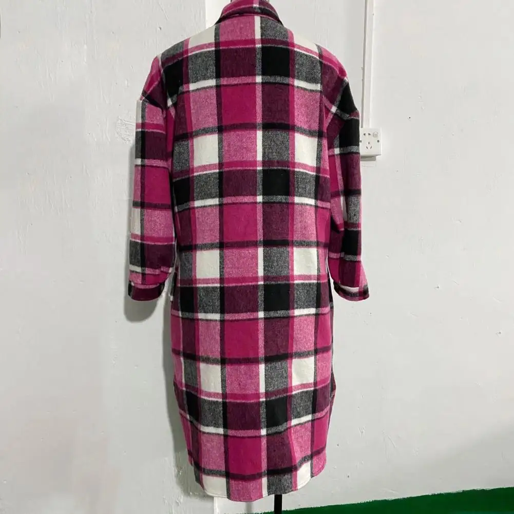 

Women Plaid Printed Warm Jacket 2025 Autumn Winter New Fashion Casual Long Overcoat Pop Lapel Lady Single Breasted Shirt Coats