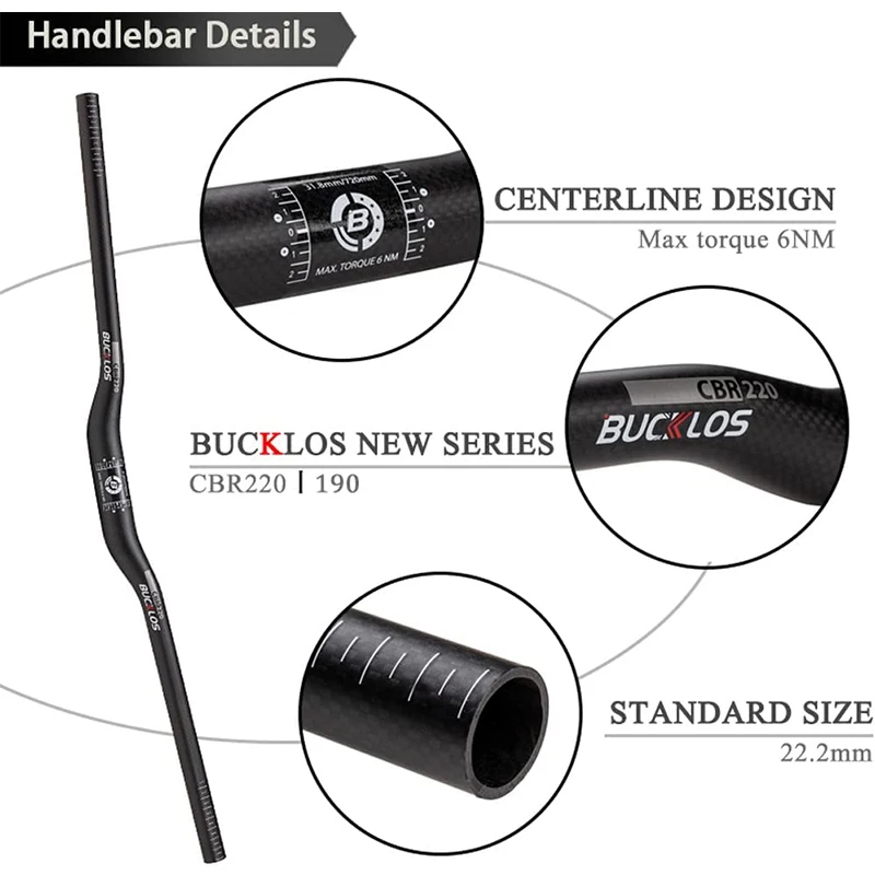 BUCKLOS 31.8mm MTB Handlebar Full Carbon 25.4mm Bicycle Ultralight Riser Bar 660mm 720mm 760mm Mountain Bike Handlebar MTB Parts