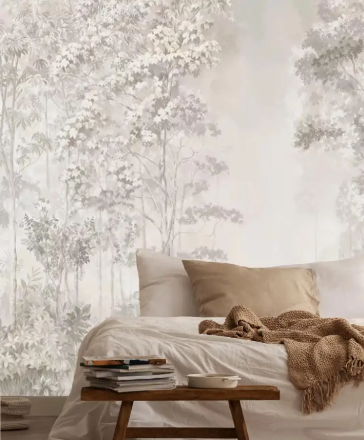 

Custom size wallpaper black and white forest decorative painting Home decoration White birch tree cedar forest wall stickers
