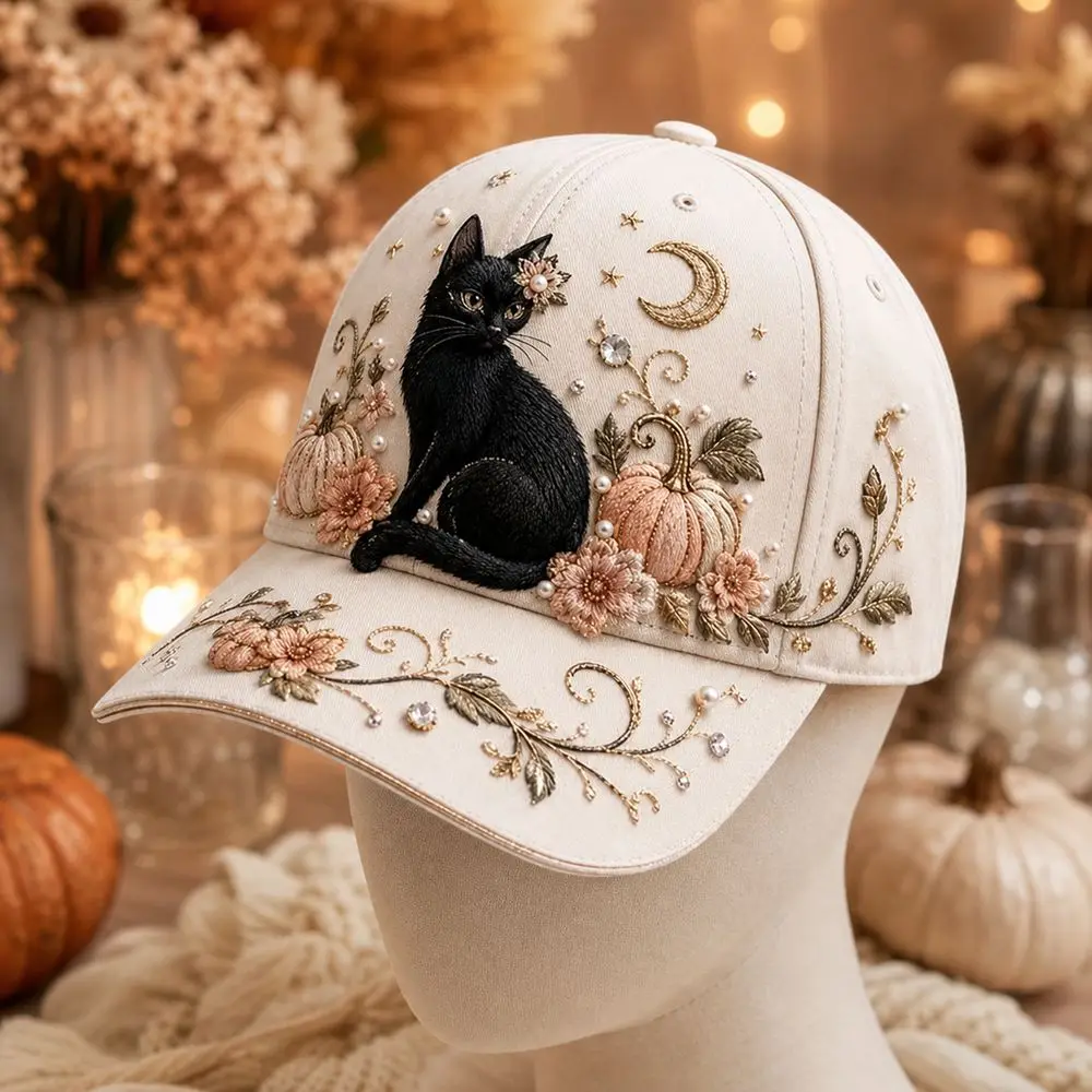3D Embroidery Halloween Baseball Cap Adjustable Witch Ghost Pumpkin Bat Embroidered Baseball Cap Cotton Material Breathable
