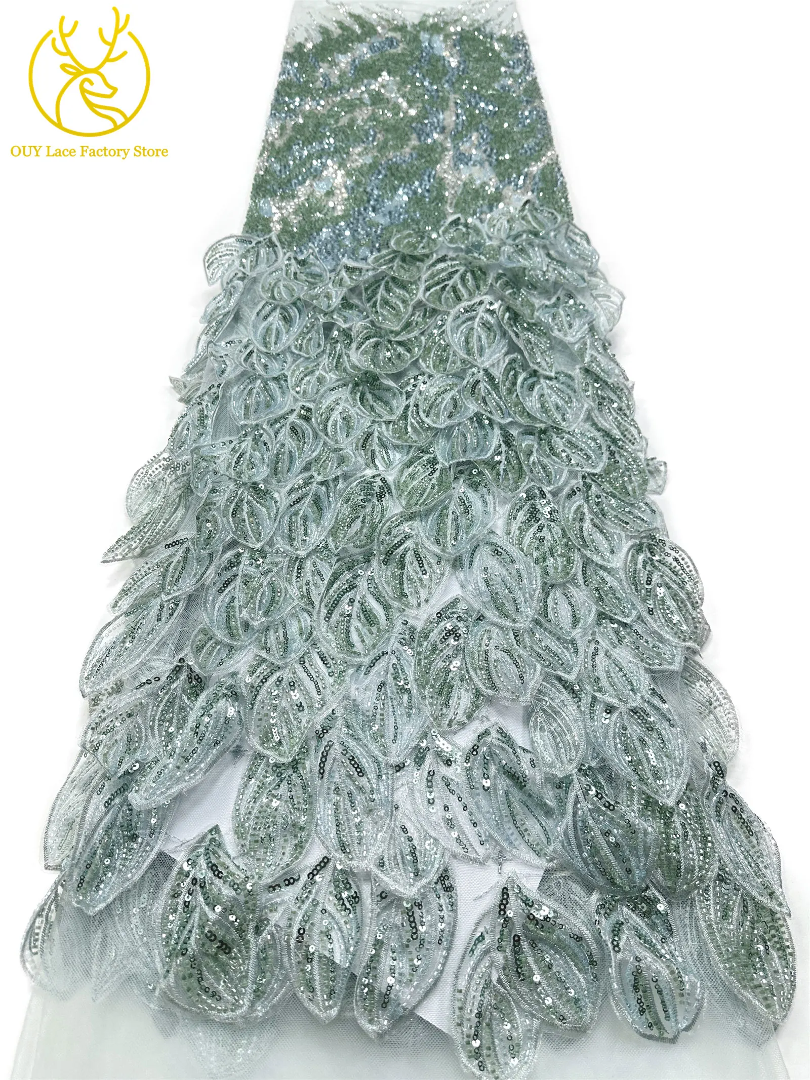 3D Fashion Nigerianischer handgefertigter Spitzenstoff mit Stickerei und Pailletten, 2026, hochwertiger französischer Tüll-Spitzenstoff für Hochzeitskleider – Detail 7