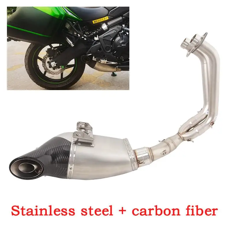 

For Kawasaki Versys 650 2017-2023 Motorcycle Exhaust System Muffler Tips Header Mid Link Pipe Stainless Steel + Carbon Fiber