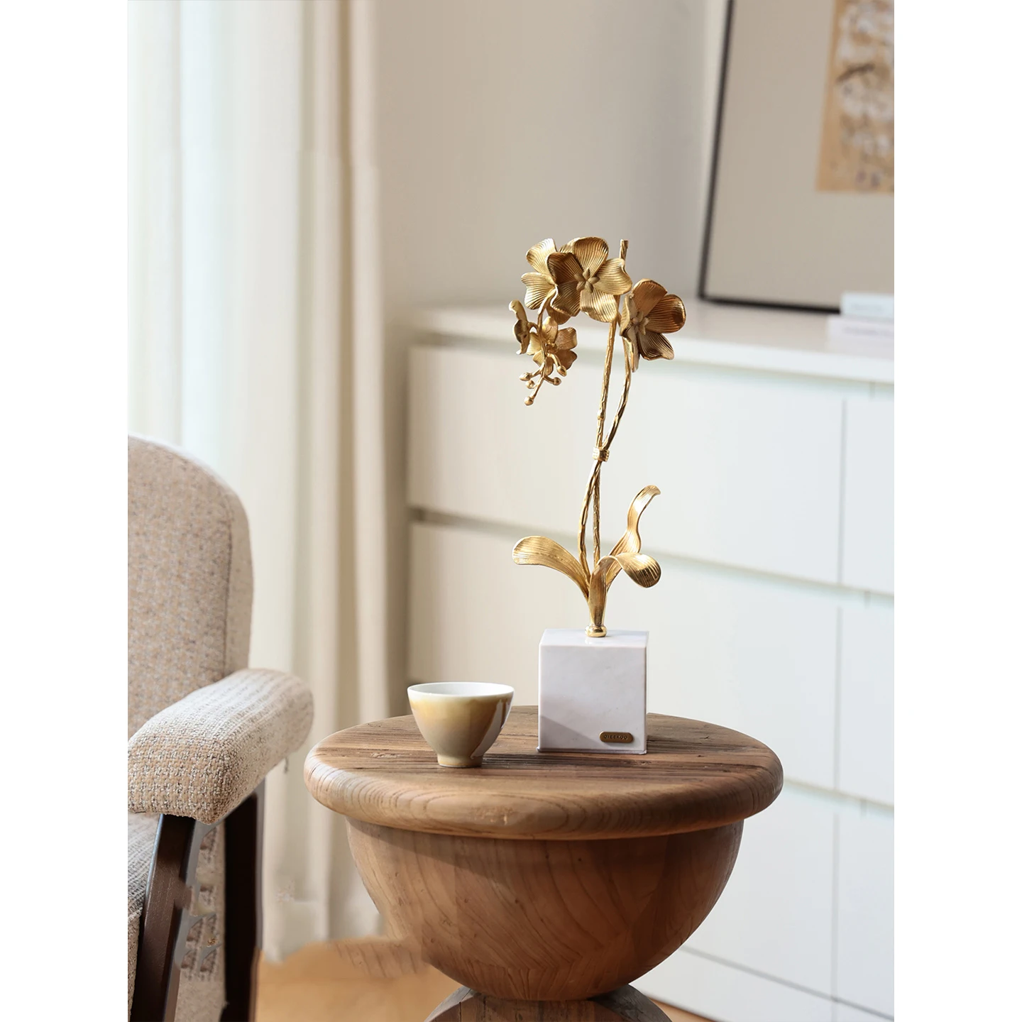 Home Living Room Decorative Entryway Desktop Ornament Brass Butterfly Light Luxury Orchid Bonsai Flower Art Ornament