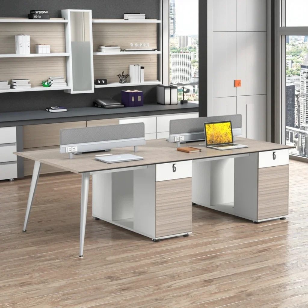 2026 Multifunctional Modern Design Office Storage Cabinet Durable Wood Staff Computer Desk Partition for 4 People