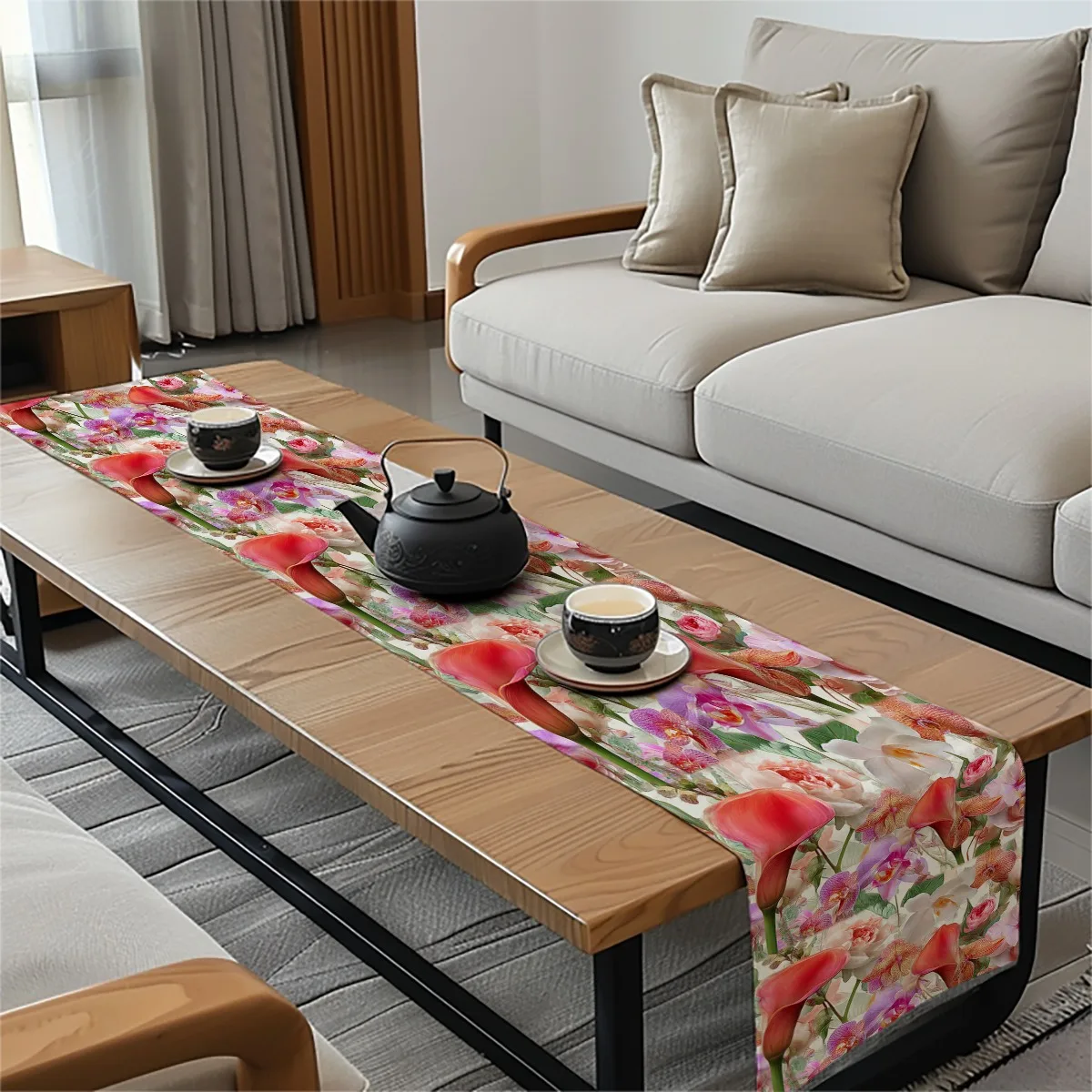 decor table runner Calla Lily Orchid Romantic Bouquet Table Flag for wedding,Restaurant,Holiday Gathering New Year,Birthdays