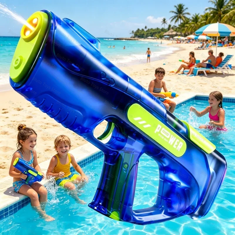 Electric Water Gun with Visual Transparent Body 8M Long Range Continuous Firing Water Blaster Summer Outdoor Beach Pool Toy