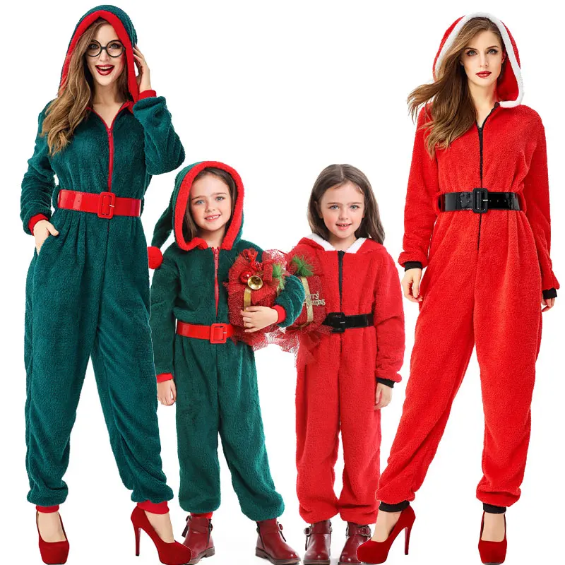 Christmas Clothes Suit Sexy Deluxe Velvet Xmas Party Elf Cosplay Costume Christmas New Year Santa Claus Parent-child Jumpsuit