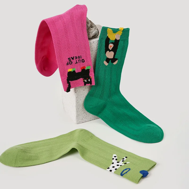 5 Pairs/Set Cute Lolita Kawaii Middle Tube Sock Women Fashion Sock Creative 3D Cartoon Animals Hosiery Spring Summer Girls Socks