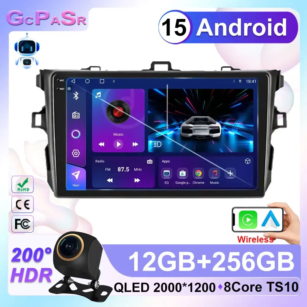 Car Radio for Toyota Corolla 2006 2007 2008 2009 2010 2011 2012 2013 Multimedia Player 2 Din Head Unit Android 15 Stereo DVD