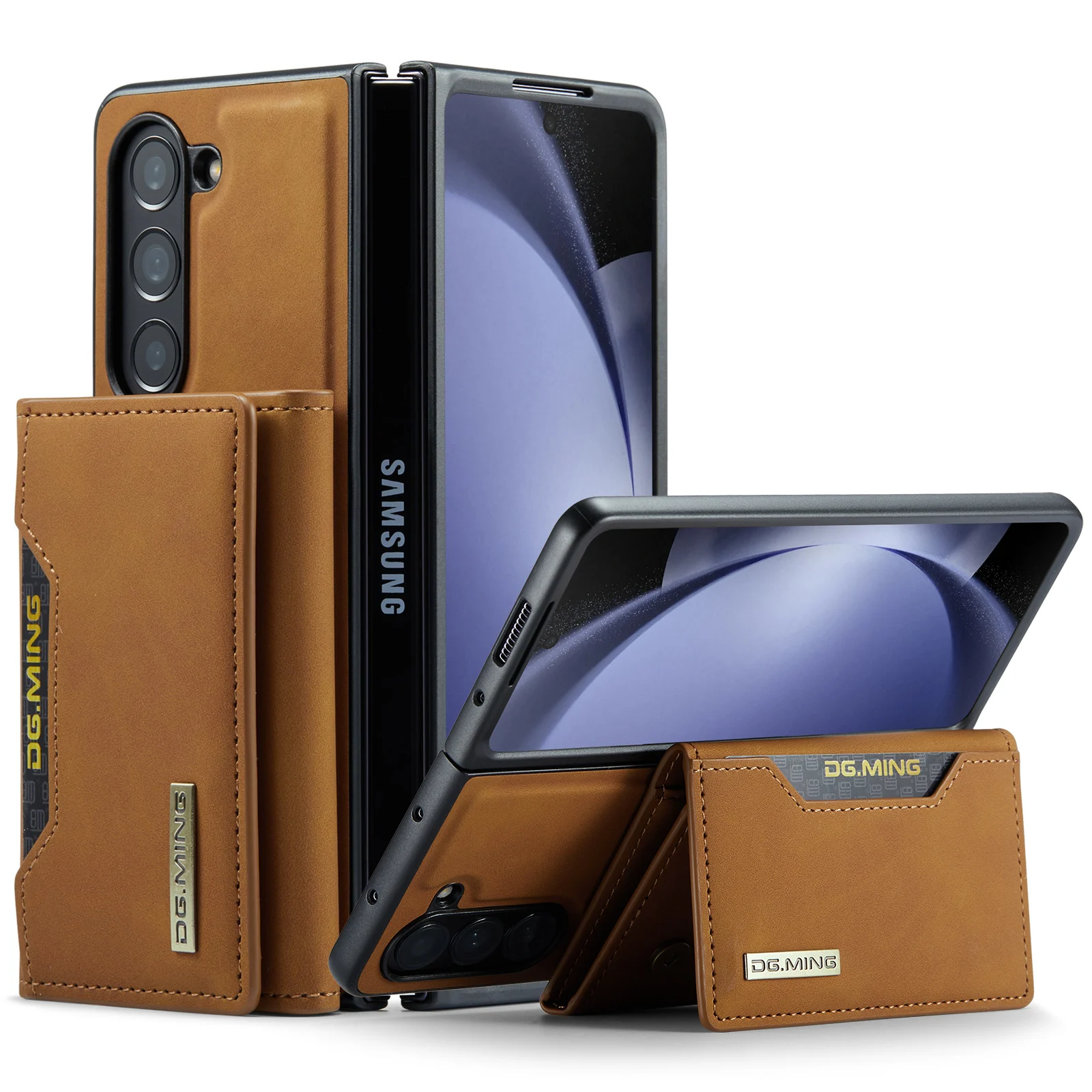 DG.MING 2in1 Leather Magnetic Removable Wallet Case for Samsung Galaxy Z Fold 5 4 3 ZFold5 Vintage Cards Holder Zipper Cover