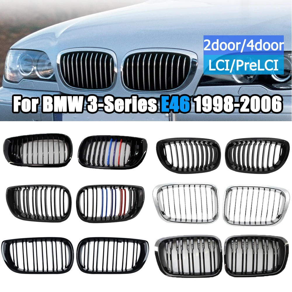 

For BMW 3 Series E46 1998-2006 Gloss/Matte Black M-Color Car Front Kidney Grill Grille Racing Grills Grille Auto Grilles