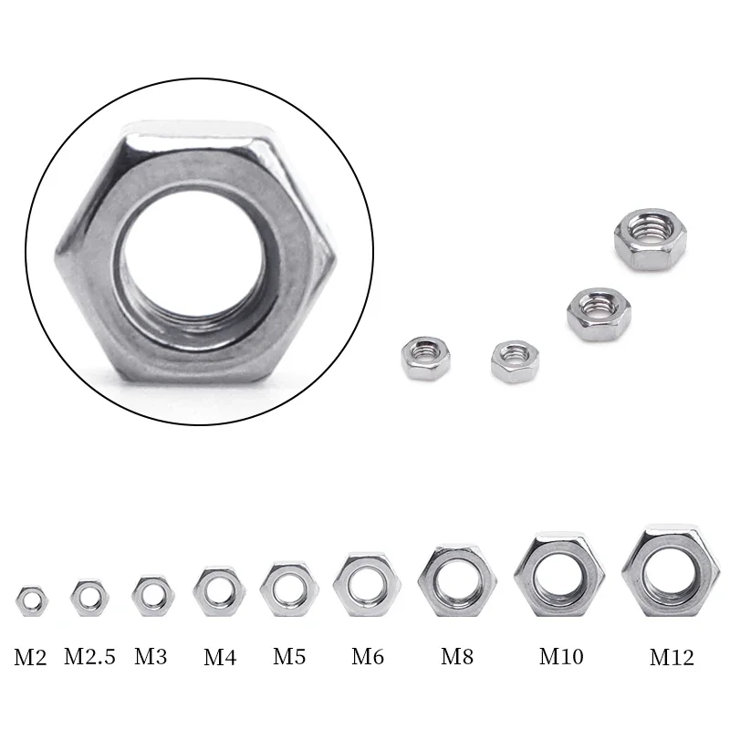 1/10pcs Hex Hexagon Nuts Stainless Steel Carbon Steel Metric Hexagon Hex Nut Locknut M2 M3 M4 M5 M6 M8 M10 M12