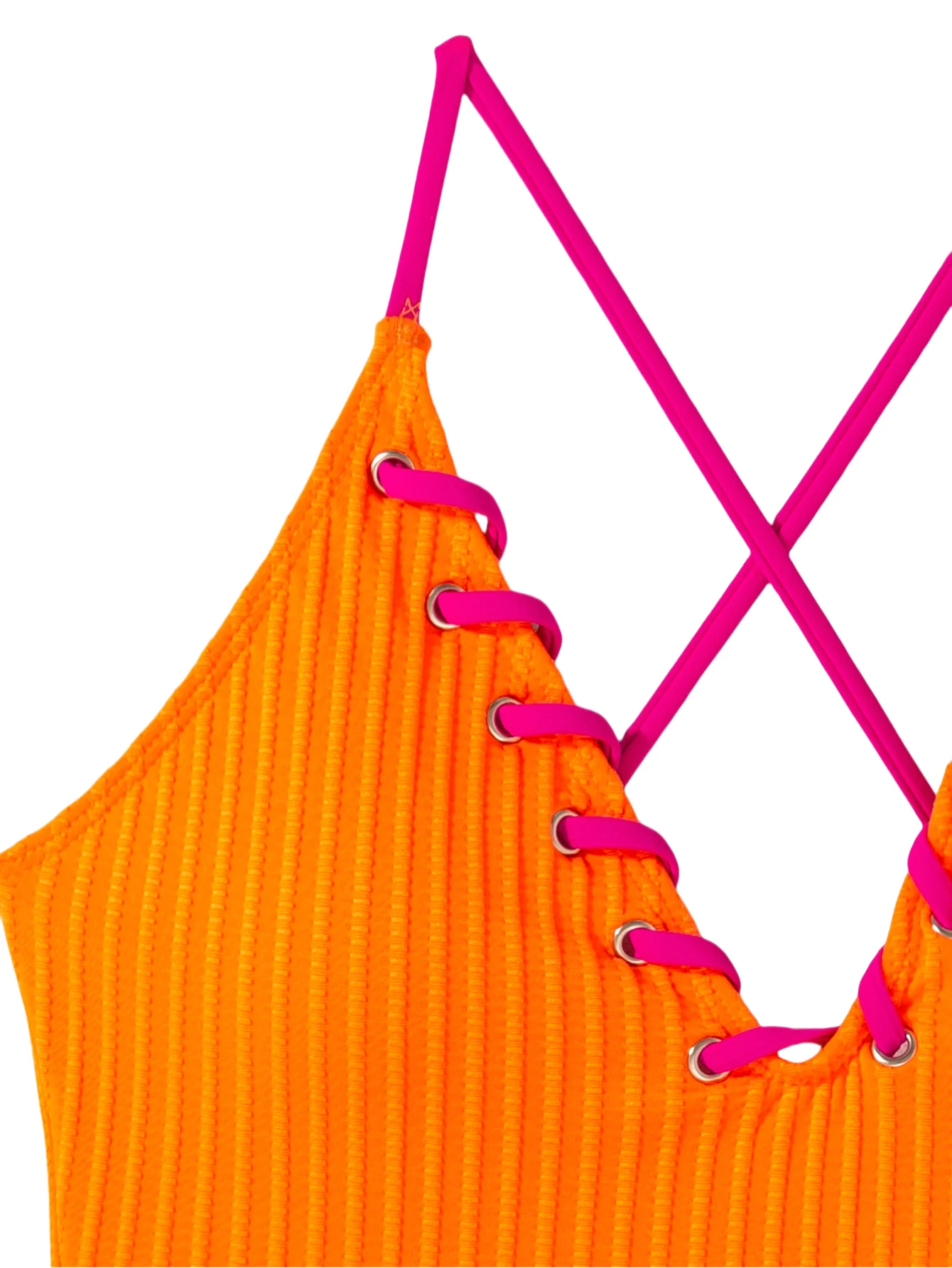 Bikini Sexy naranja dulce a la moda, traje de baño acanalado con escote en V profundo, traje de baño para mujer con tirantes cruzados, traje de baño de una pieza para playa de verano para mujer