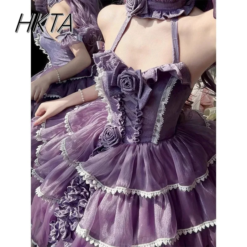 Słodka, seksowna sukienka Lolita w kolorze fioletowym, wyszczuplająca w talii, z dekoltem w kształcie kokardy, krótkim rękawem, idealna na urodziny, Bar Mitzwa, imprezę, sukienka księżniczki dla kobiet.