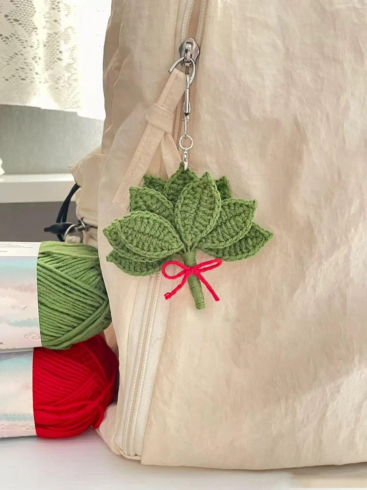 Yarn DIY Crochet Kit Orange Keychain Gift Stress Relief Hanging Ornament Ten Pieces of Crochet Materials for Handcrafting