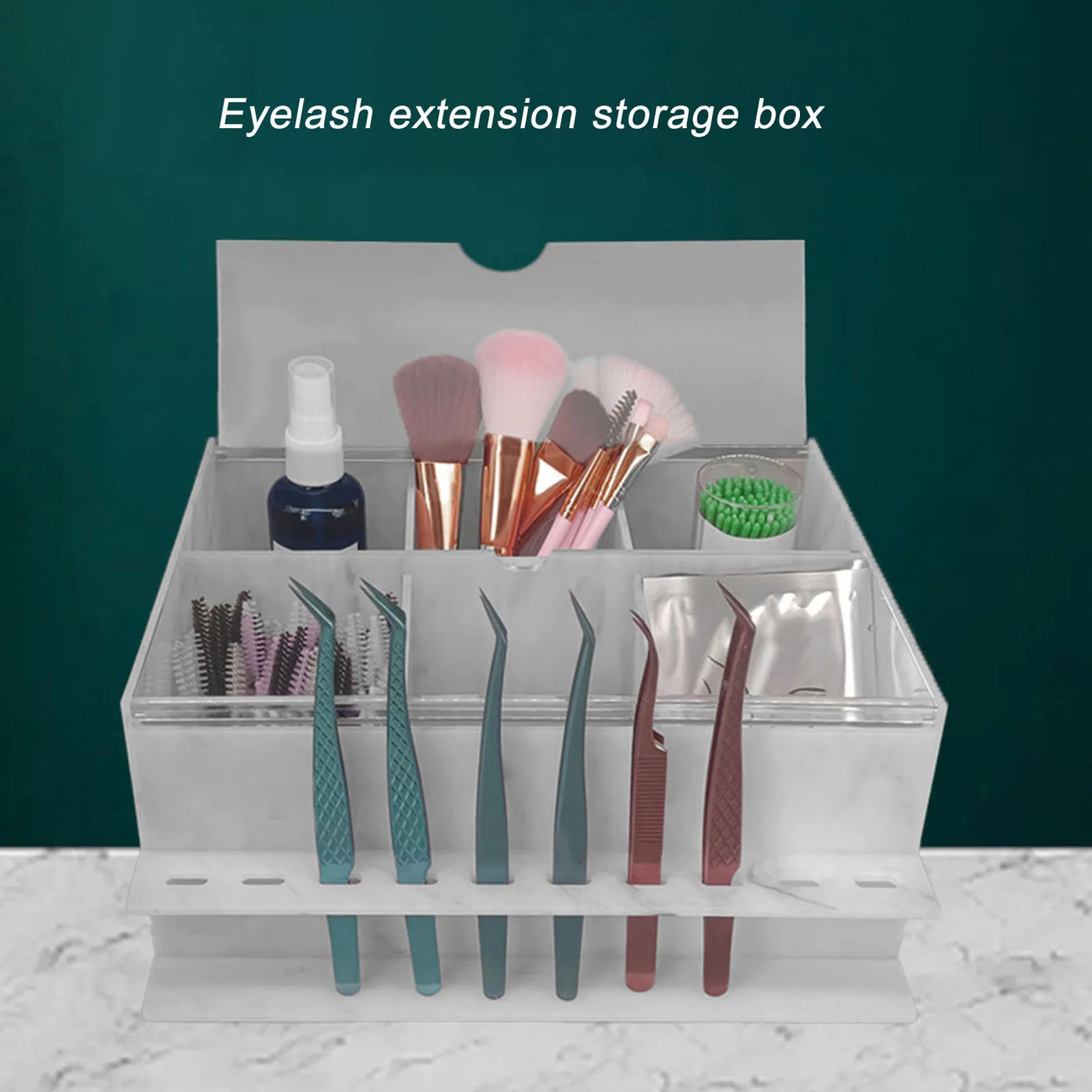

Acrylic Dustproof Storage Box 10 Holes Marble Texture Compartment Eyelash Grafting Accessories Case Eyelash Grafting Display Box