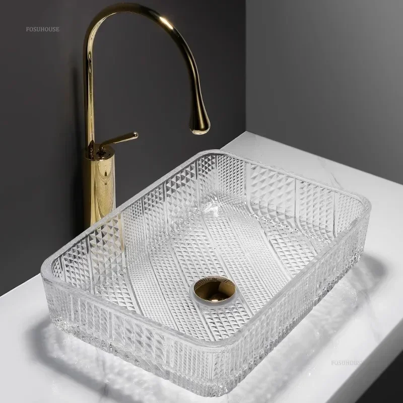 

Luxury Round Glass Bathroom Sink Home Bathroom Above Counter Basin Wash Basins Rectangular Sinks Small Size Counter Basin b