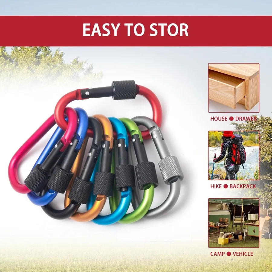 8 الألومنيوم Dshaped مشبك معدني حلقة تسلق قفل حلقة تسلق التخييم الصيد في الهواء الطلق استخدام كليب مع باب حلزوني لديها مجموعة متنوعة من Col