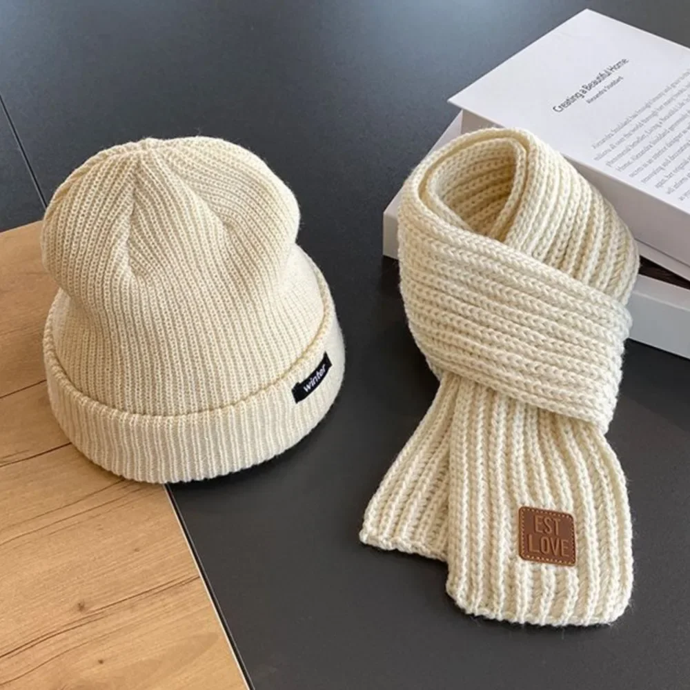 

2PCS/Set Korean Letter Baby Scarf Hat Winter Knit Warm Infant Boy Girl Pullover Hat Outdoor Windproof Anti-Cold Kids Neckerchief