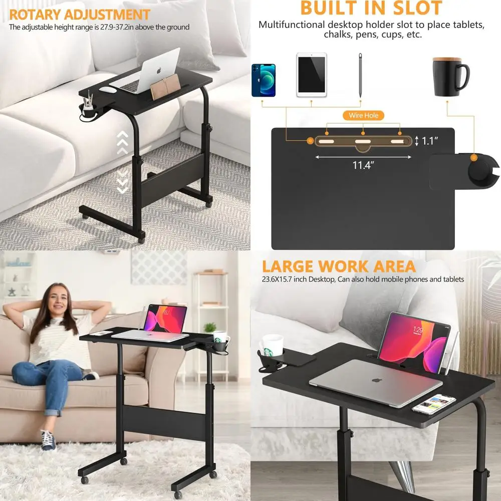 

Компактный стол с регулируемой высотой, портативный стол для упражнений, мобильная рабочая станция для ноутбука/планшета, черный