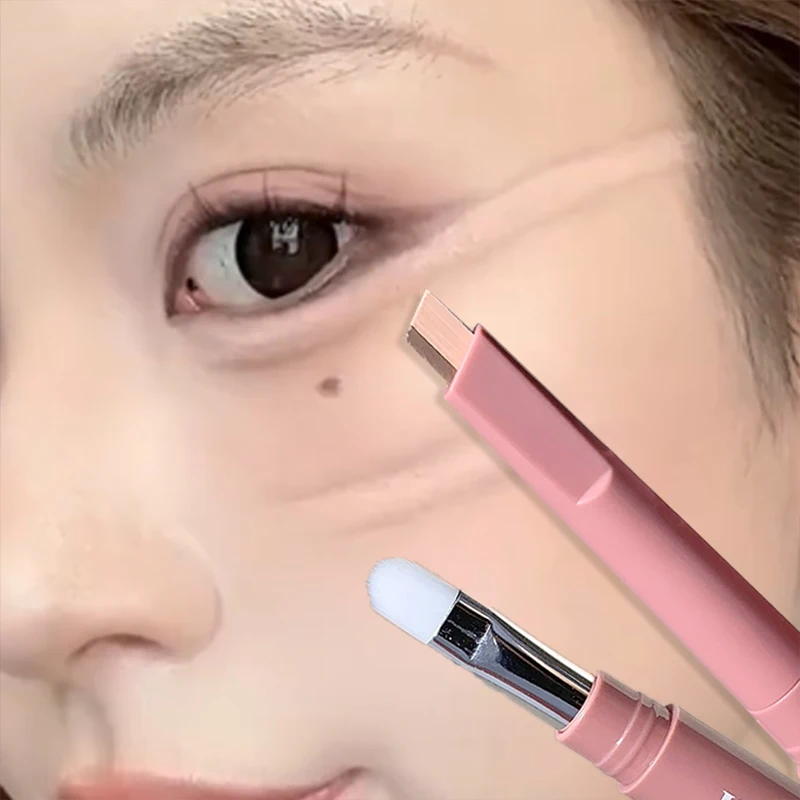 Lápiz de gusano de seda brillante mate, resaltador de dos colores rosa y marrón, lápiz de sombra de contorno con pincel de mezcla de detalles, maquillaje de ojos