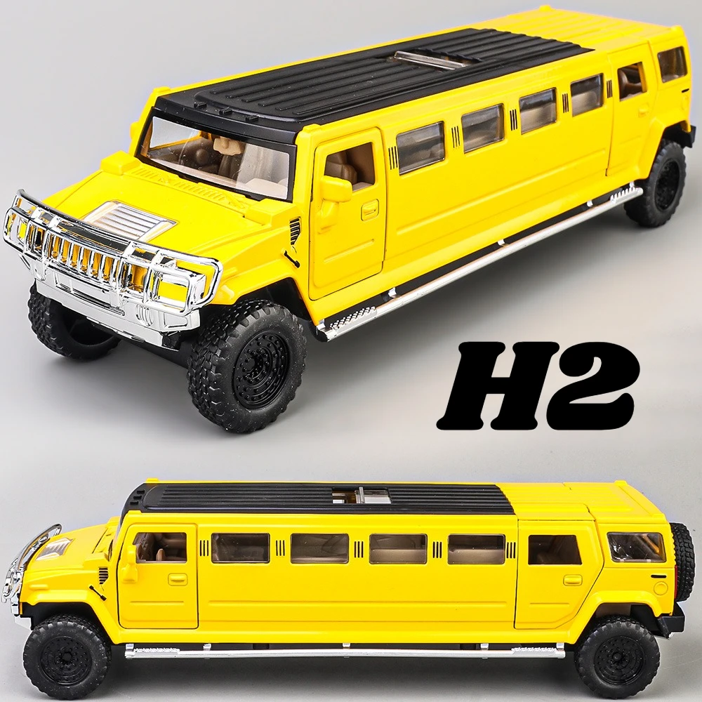 1:32 H2 Car Model Toy Alloy Body Rubber Tires Music Light Shock Absorption Off-road Vehicle Models for Kids' Edutainment