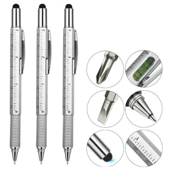 7 in1 Multifunction Ballpoint Pen with Modern Handheld Tool Measure Technical Ruler Screwdriver Touch Screen Stylus Spirit Level