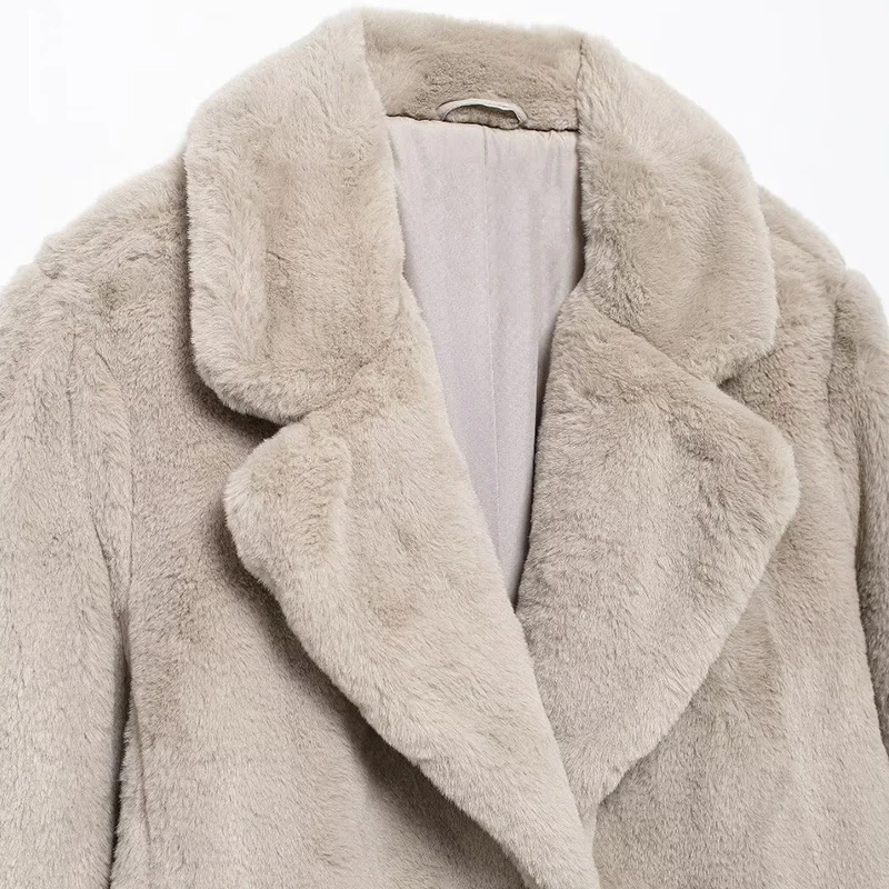 Cappotto da donna in pelliccia sintetica alla moda da donna con risvolto di lusso spesso caldo capispalla invernale da donna giacca a maniche lunghe allentata da strada giacca semplice