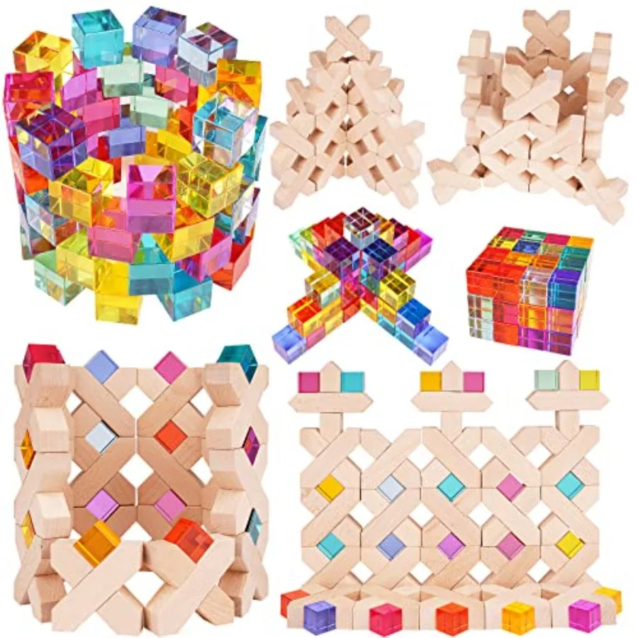 

Colorful Wooden Rainbow Building Blocks Cube Stacking Toy for Toddlers - 80Pcs Acrylic Montessori Educational Toys Elegant Rain