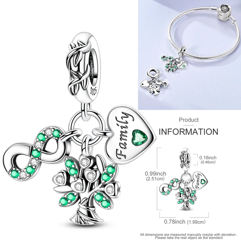 925 Sterling Silber Lebensbaum Anhänger Familie Unendlichkeit Herz CZ Zirkon Perle Passend für Original Armband DIY Schmuck Geschenk für Frauen – Detail 24