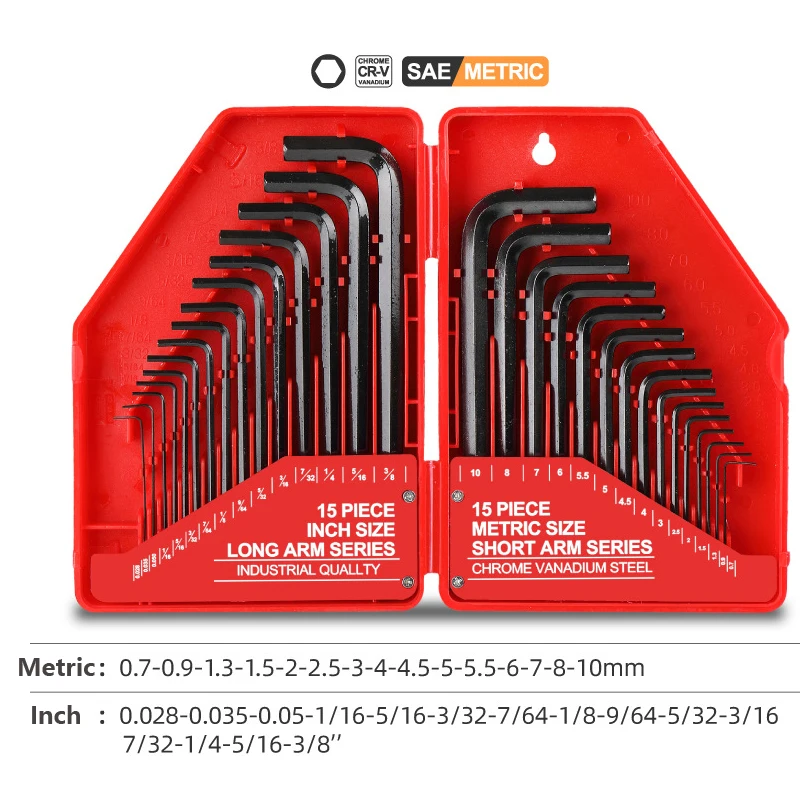 30 PCS Metric and Imperial Hexagonal Wrench Tool Set Chromium Vanadium Steel Hex Key Home Hand Tools Daily Repair 