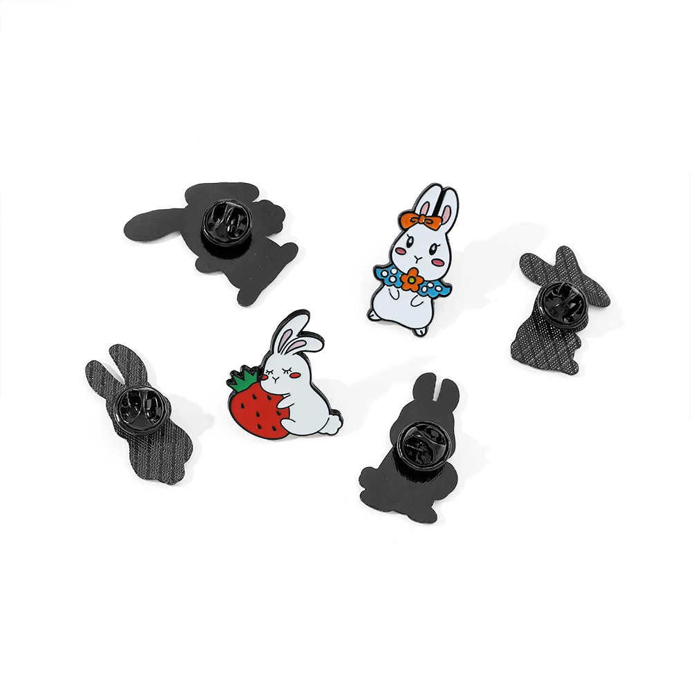 6 Pcs Cute Little Rabbit Brooch Creative Love Carrot Enamel Brooch Metal Paint Badge Backpack Clothing Jewelry Wallet Pendant