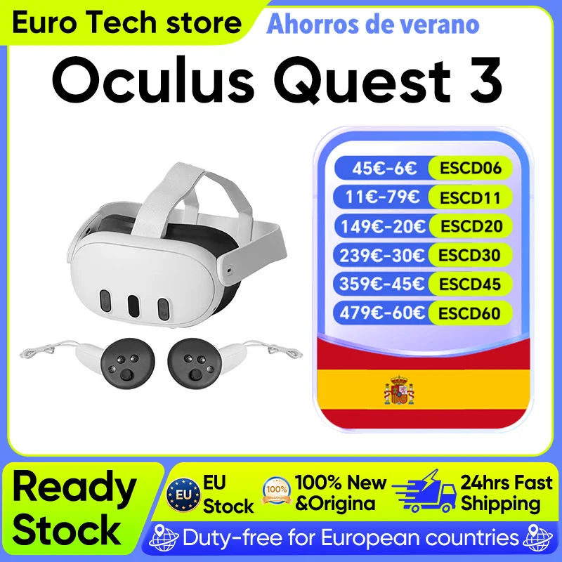Nuevo Oculus Quest 3 8GB+512GB Alta definición 2064x2208 píxeles 4K+ Pantalla infinita 2.2 horas de duración de… — oferta en AliExpress