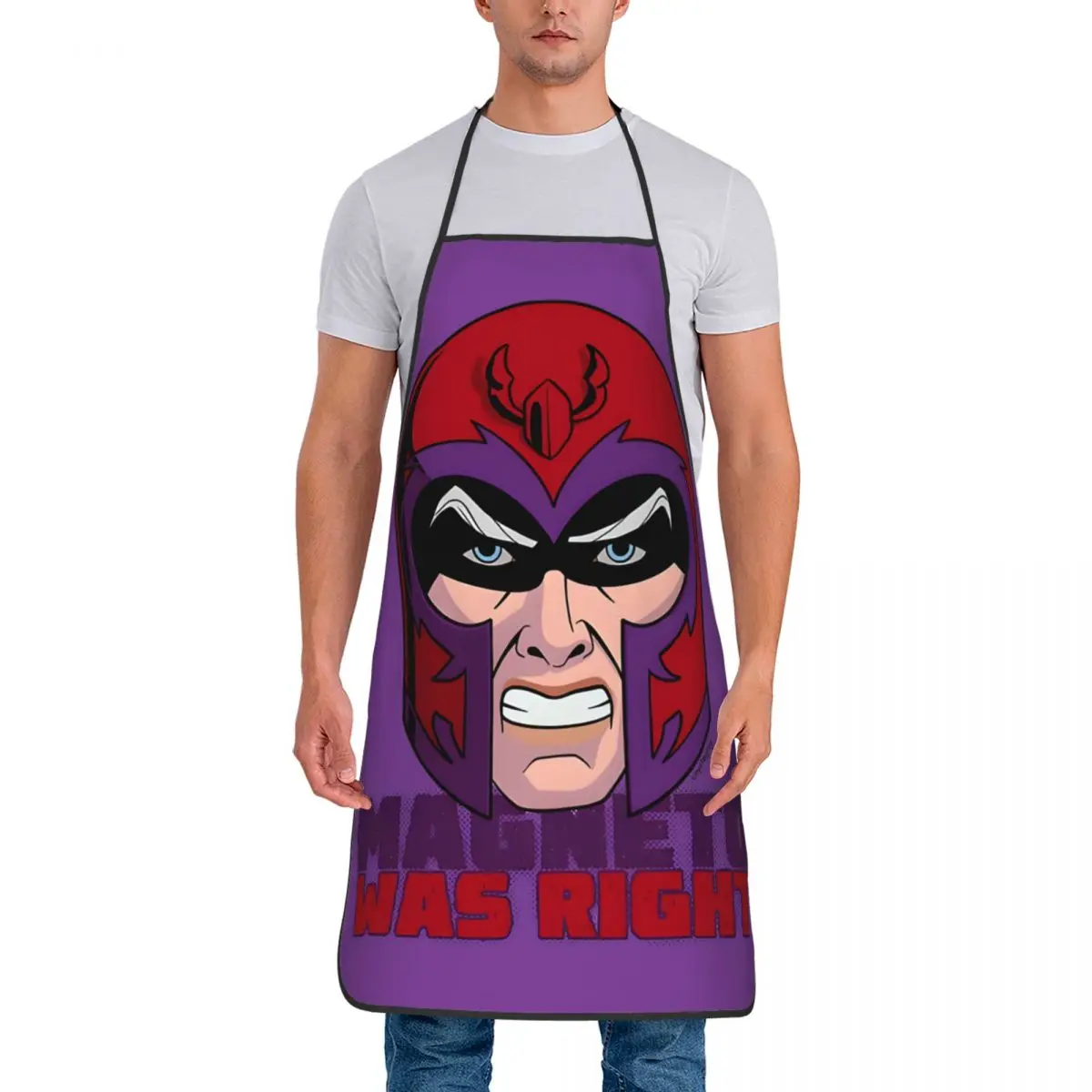 Custom Bib Right Apron for Men Women Adult Chef Cooking Kitchen Magneto Marvel Tablier Cuisine Painting