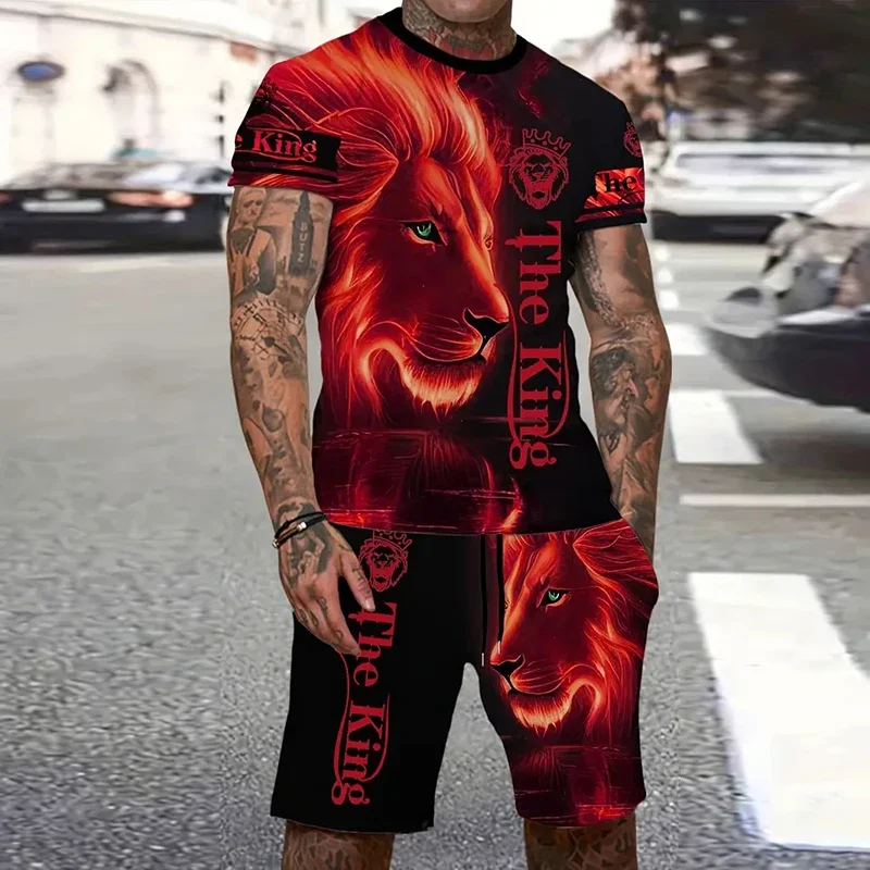 

Primera Capa Hombre 3D Tiger Print Quick Dry Breathable Sport Men's Plus Size Round Neck Summer Short Sleeve Suit