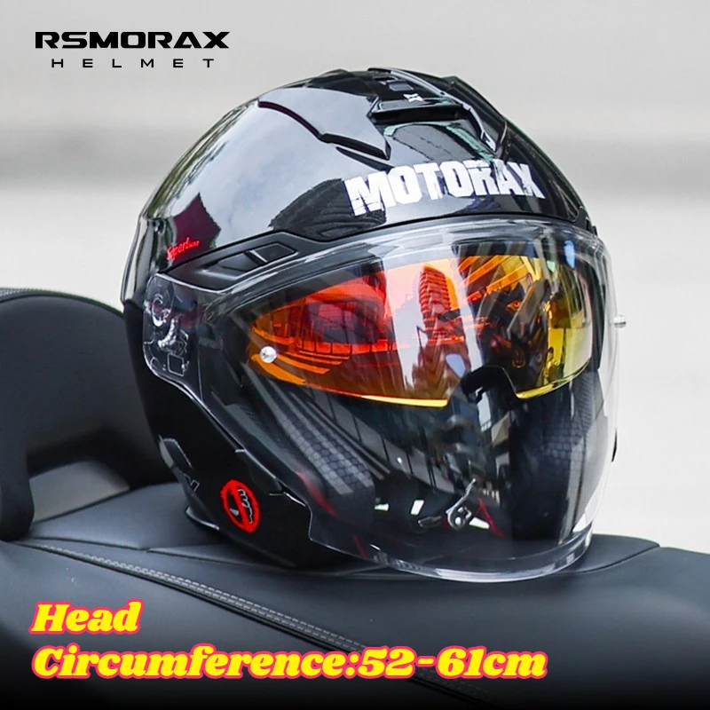 MOTORAX S30 Open‑Face Motorcycle Helmet, Dual Visor 3/4 Helmet Summer Ventilated Unisex Moto Scooter Riding Helmet