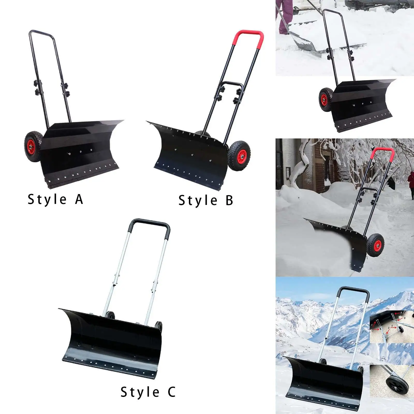 Snow Shovel Rolling Pusher Wheeled Snow Plow for Sidewalk Garden Doorway