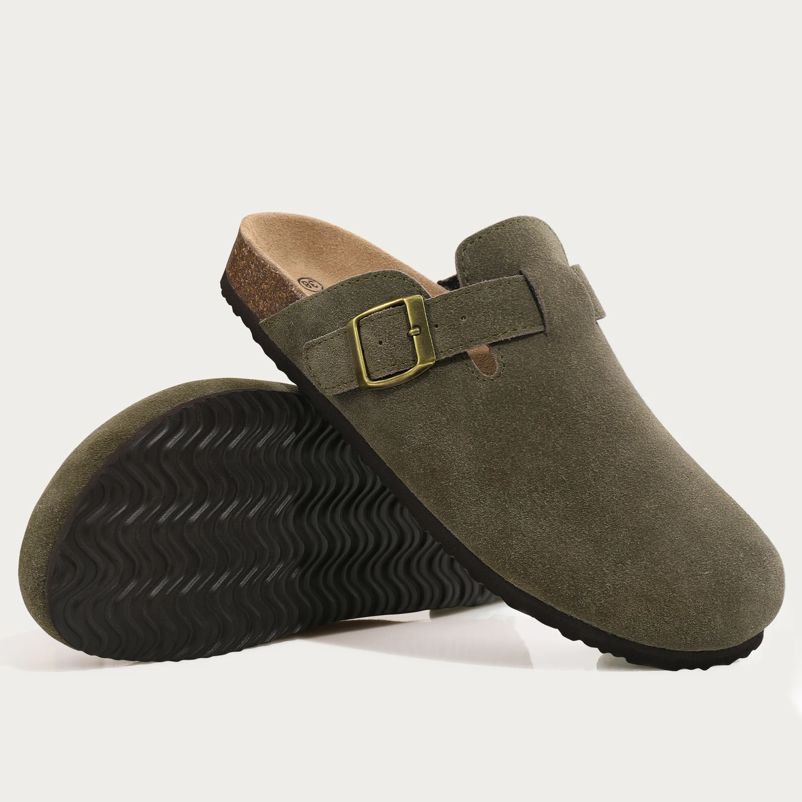 Shevalues Wildleder-Clogs für Damen und Herren, Sommer-Kork-Mules, Weiche Fußbett-Sandalen mit Fußgewölbestütze, Neue Freizeitmode, Echte Clogs – Detail 11