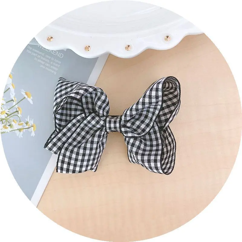 Korean Style Girls Big Fabric Hair Bow Clip Hairpin Fresh Plaid Bowknot Elastic Rubber band Hair Rope Kids Headdress image 4