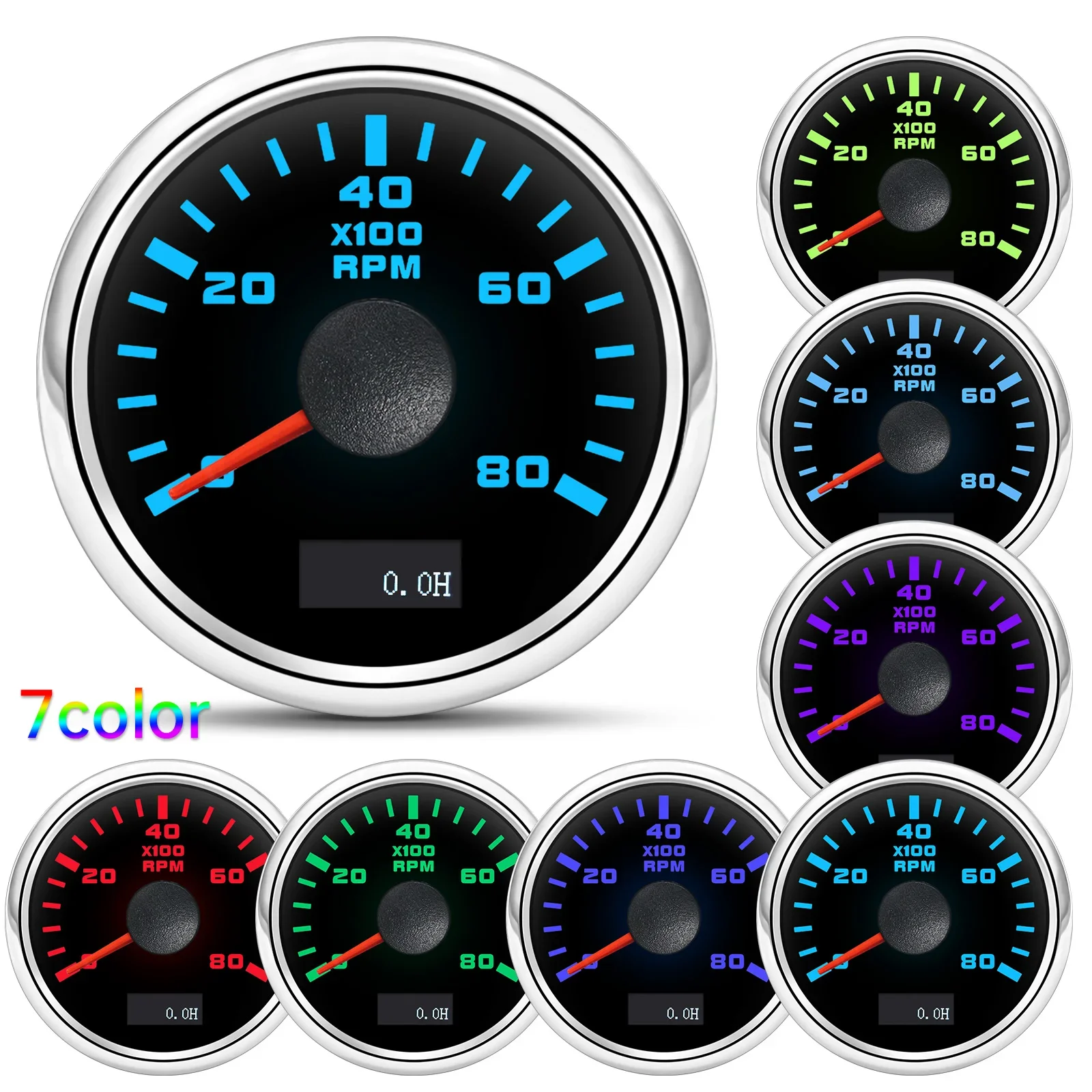 3000/4000/6000/7000/8000 RPM 52mm Tachometer Tacho Gauge Meter With 7 Color Backlight RPM Sensor for Gasoline Diesel Car Boat