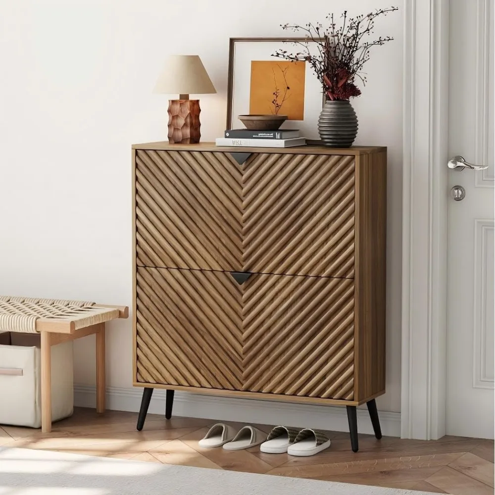 

Shoe Cabinet, Entrance Shoe Storage Cabinet with Diamond Parquetry 2 Flip Drawers, Narrow Shoe Cabinet Storage for Entryway,