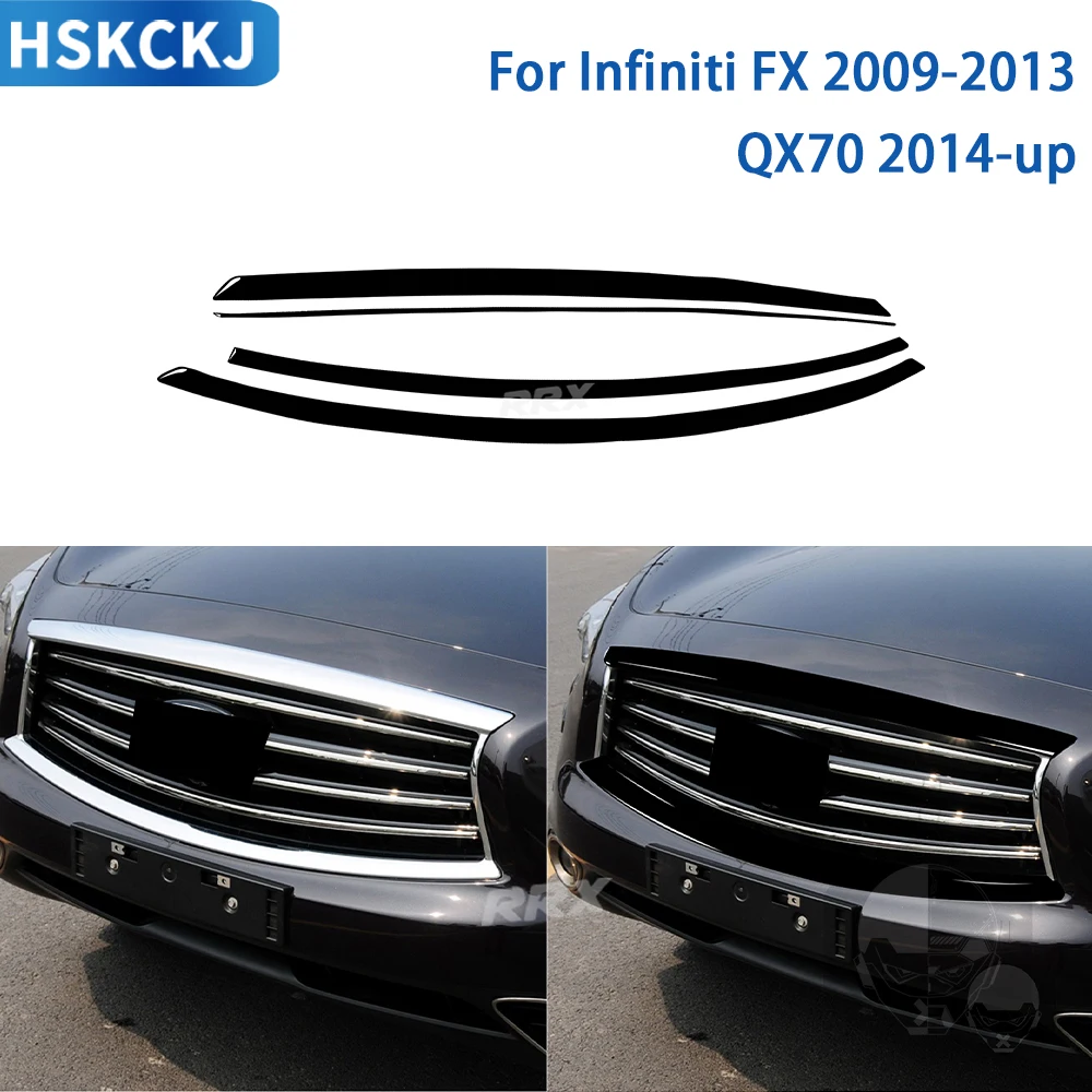 For Infiniti FX 2009-2013 QX70 2014+ Car Accessories Interior Front Bumper Cover Trim Sticker Modification Glossy Black Plastic