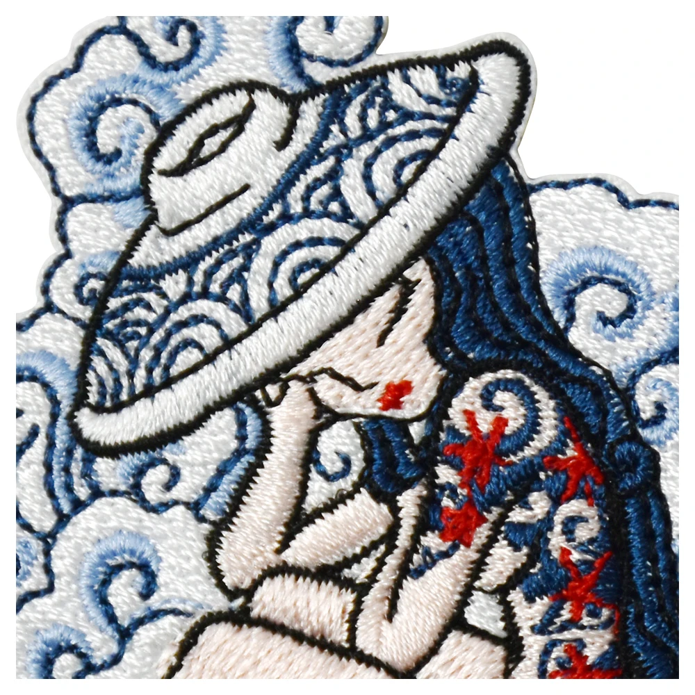 Teacup Girl Embrodiery Patches for Clothing Mist around Chinese national Characteristics Blue and white porcelain art Decoration