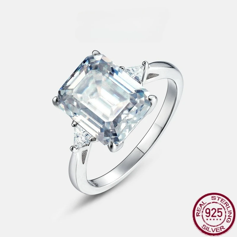 

Новое кольцо из чистого серебра S925, сверкающее квадратное кольцо с сахаром и муассанитом, инкрустированное красочным сокровищем, простые и универсальные свадебные украшения